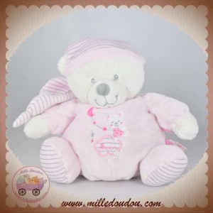 SOS CMI DOUDOU MAX & SAX OURS BLANC BOULE ROSE LUNE MOON