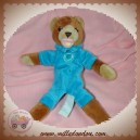 ANIMA SOS DOUDOU OURS MARRON PLAT BLEU ANIMADOO 22 CM