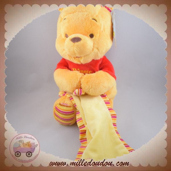 Disney Doudou Winnie L'ourson Rouge Jaune Mouchoir Couverture