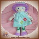 QUE DU BONHEUR SOS DOUDOU POUPEE ROBE VERT FLEUR CHAPEAU VIOLET