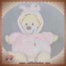 AUCHAN SOS DOUDOU OURS ECRU BOULE ROSE DEGUISE LAPIN SNC OIA 20 cm