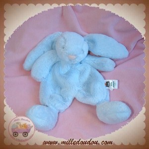 JELLYCAT SOS DOUDOU LAPIN PLAT POIL BLEU TRUFFE ROSE