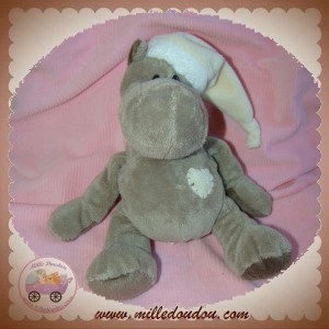 I2C TOYS KIABI SOS DOUDOU HIPPOPOTAME TAUPE GRIS BONNET JAUNE