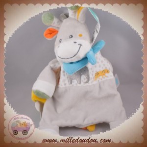 TEX SOS DOUDOU GIRAFE PLAT RECTANGLE GRIS BANDANA BLEU JUNGLE ELEPHANT