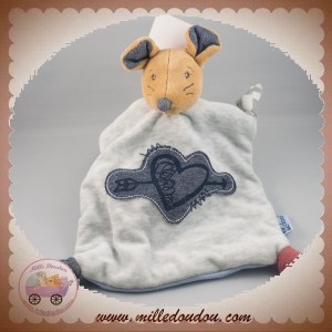 KALOO SOS DOUDOU SOURIS PLAT GRIS COEUR JEANS DENIM