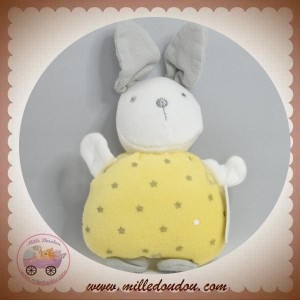 VERTBAUDET SOS DOUDOU LAPIN BLANC CORPS JAUNE ETOILES GRIS