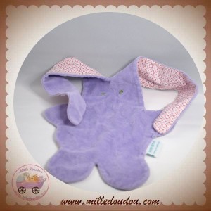 CHA BADA BADA SOS DOUDOU LAPIN PLAT VELOURS VIOLET DOS FLEURS ROSE