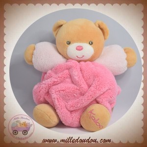 KALOO SOS DOUDOU OURS ECRU BOULE PLUME ROSE FUSHIA