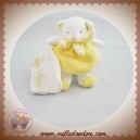 DOUDOU ET COMPAGNIE SOS CHAT OURS BLANC BOULE JAUNE MOUCHOIR