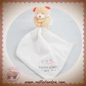 BABYNAT BABY NAT SOS DOUDOU OURS BLANC MOUCHOIR 123 NOUS IRONS AUX BOIS