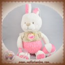 MOTS D'ENFANTS SOS DOUDOU LAPIN BLANC POIL BEIGE CORPS ROSE ROND POULE EVEIL