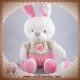 MOTS D'ENFANTS SOS DOUDOU LAPIN BLANC POIL BEIGE CORPS ROSE ROND POULE EVEIL