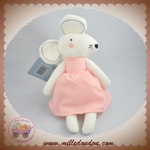 BOUT'CHOU SOS MONOPRIX DOUDOU SOURIS BLANC LAINE TRICO ROBE RAYE ROSE