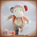 TIGEX BABYSUN SOS DOUDOU SINGE ECRU BEIGE VESTE ORANGE 27 CM