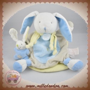 DOUDOU ET COMPAGNIE SOS LAPIN BLANC MARIONNETTE BLEU GRIS MICROFIBRE RAISIN