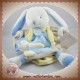 DOUDOU ET COMPAGNIE SOS LAPIN BLANC MARIONNETTE BLEU GRIS MICROFIBRE RAISIN