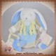 DOUDOU ET COMPAGNIE SOS LAPIN BLANC MARIONNETTE BLEU GRIS MICROFIBRE RAISIN