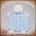 JACADI SOS DOUDOU OURS BLANC PLAT TISSU RAYE BLEU