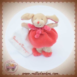 DOUDOU ET COMPAGNIE SOS CHIEN BEIGE BLANC BOULE ROUGE ROSE MOUCHOIR CUEILLETTE