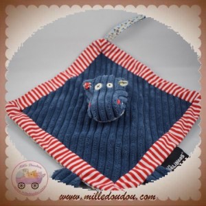 LES DEGLINGOS SOS DOUDOU CROCODILE BLAU PLAT CARRE LISERET ROUGE LES DEGLINGOS SOS DOUDOU CROCODILE BLAU PLAT CARRE LISERET ROUGE