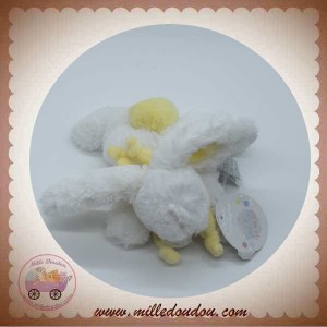 DOUDOU ET COMPAGNIE LAPIN POMPON COUCOU JAUNE TENDRE ALLONGE BLANC DC2822