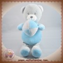 SOS DOUDOU OURS GRIS CORPS BLEU BALLON HOCHET