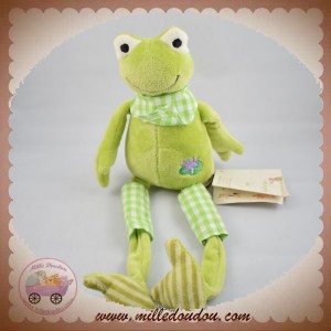 Doudou naissance plat à nœuds Grenouille Verte Jersey de coton bio Sigikid®  19 cm