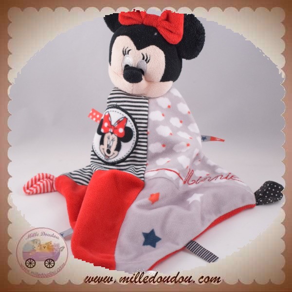 Doudou plat Souris Minnie gris rouge Hello Star DISNEY