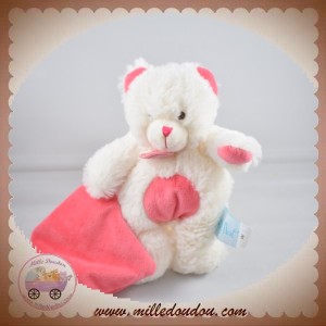 BABYNAT SOS DOUDOU OURS BLANC POIL MOUCHOIR ROSE FUSHIA