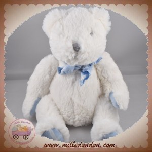 JACADI SOS DOUDOU OURS BLANC ARTICULE FOULARD VICHY BLEU