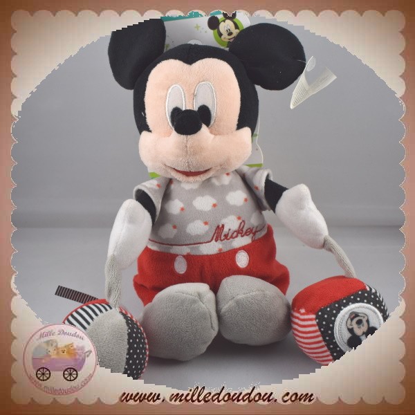 Doudou Mickey rouge et gris - Disney