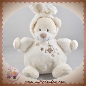 AUCHAN SOS DOUDOU OURS ECRU BOULE BLANC DEGUISE LAPIN SNC OIA 20 cm