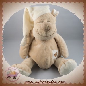 DOU KIDOU SOS DOUDOU HIPPOPOTAME OURS BEIGE BONNET ECRU 30 CM