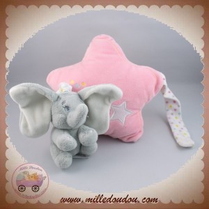 DISNEY SOS NICOTOY SOS DOUDOU ELEPHANT DUMBO GRIS ETOILE ROSE MUSICAL