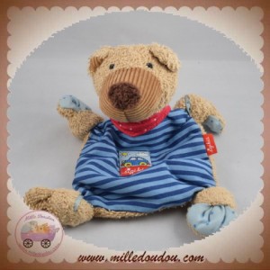 SIGIKID SOS DOUDOU OURS MARRON PLAT TISSU RAYE BLEU