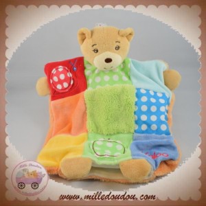 KALOO SOS DOUDOU OURS MARIONNETTE COLORS BLEU ROUGE ORANGE POMME