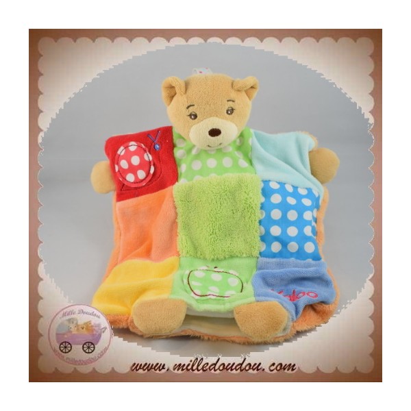 KALOO Doudou marionnette ours sable patchwork