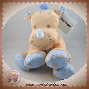 NATTOU SOS DOUDOU RHINOCEROS MARRON BLEU LOUIS 28 cm