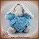 KALOO SOS DOUDOU LAPIN GRIS CORPS PLUME BLEU TURQUOISE NEON