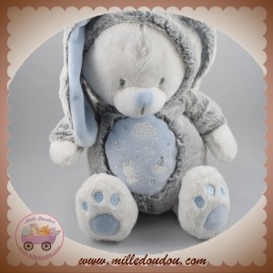 MOTS D'ENFANTS SOS DOUDOU LAPIN BLANC CORPS GRIS FLUORESCENT BLEU