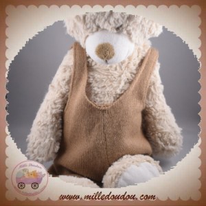 RAYNAUD LES PETITES MARIE SOS DOUDOU OURS ECRU SALOPETTE MARRON KAKI