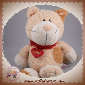 NICI SOS DOUDOU CHAT ECRU BEIGE MARRON COEUR ROUGE LOVE