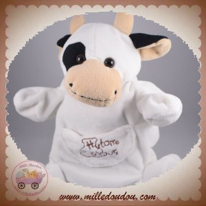 HISTOIRE D'OURS DOUDOU VACHE MARIONNETTE BLANC NOIR VELOURS