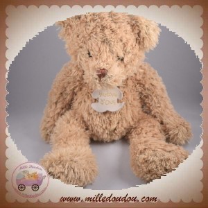 HISTOIRE D'OURS SOS DOUDOU OURS BOUCLETTE BEIGE REFLET MARRON 35 CM