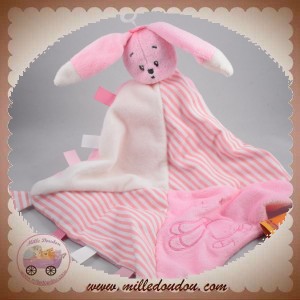 AUCHAN SOS DOUDOU LAPIN ROSE PLAT BLANC RAYE TISSU ETOILE