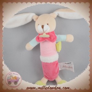 DOUDOU ET COMPAGNIE SOS LAPIN ECRU BLANC BATON ROSE ALINEA