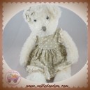 LA GALLERIA SOS DOUDOU OURS BLANC ROBE TAUPE A POIS BLANC