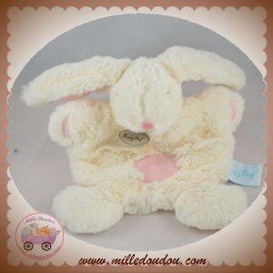 BABYNAT SOS DOUDOU LAPIN BLANC PLAT ROND ROSE POIL CROIX