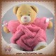 KALOO SOS DOUDOU OURS BEIGE BOULE PLUME ROSE FUSHIA