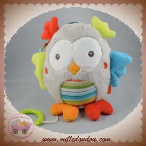 FEHN BABYSUN SOS DOUDOU CHOUETTE HIBOU GRIS MUSICAL RAYE MULTICOLORE